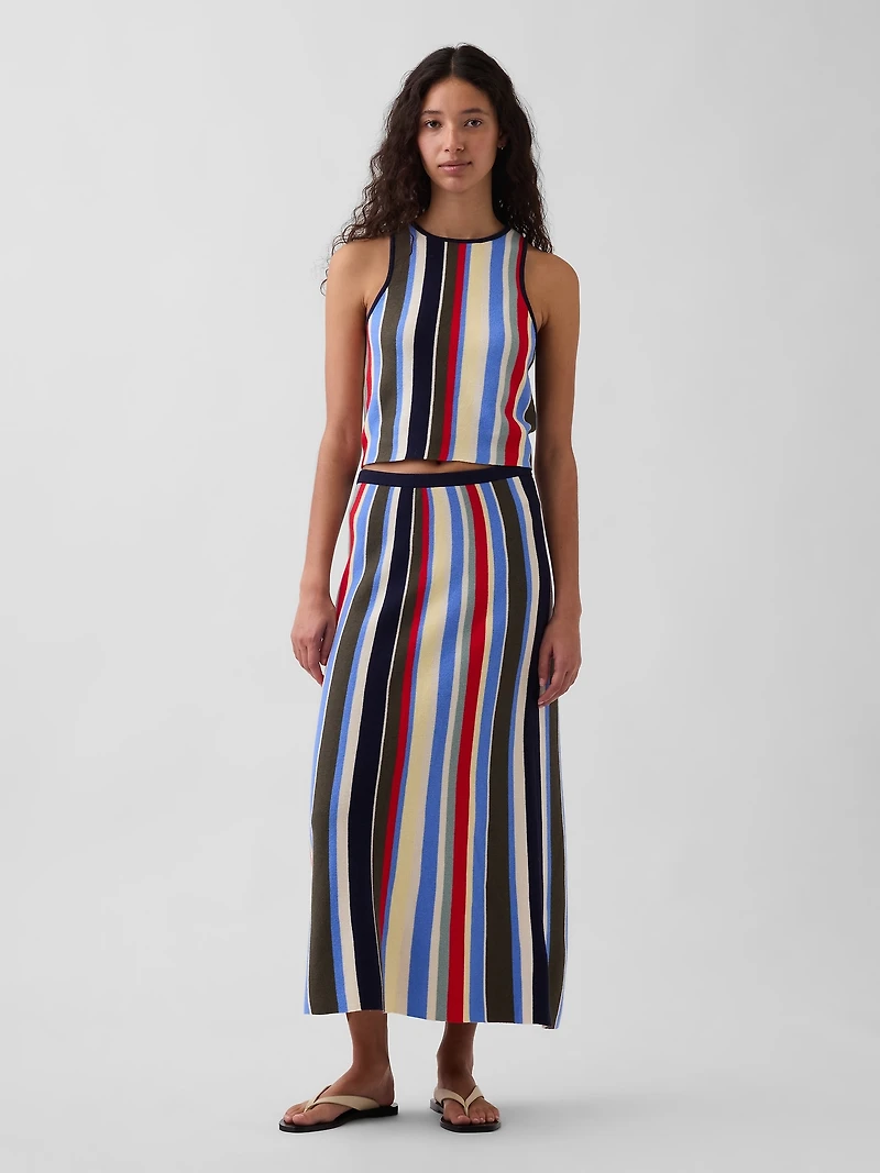 100% Cotton Stripe Halter Sweater Tank