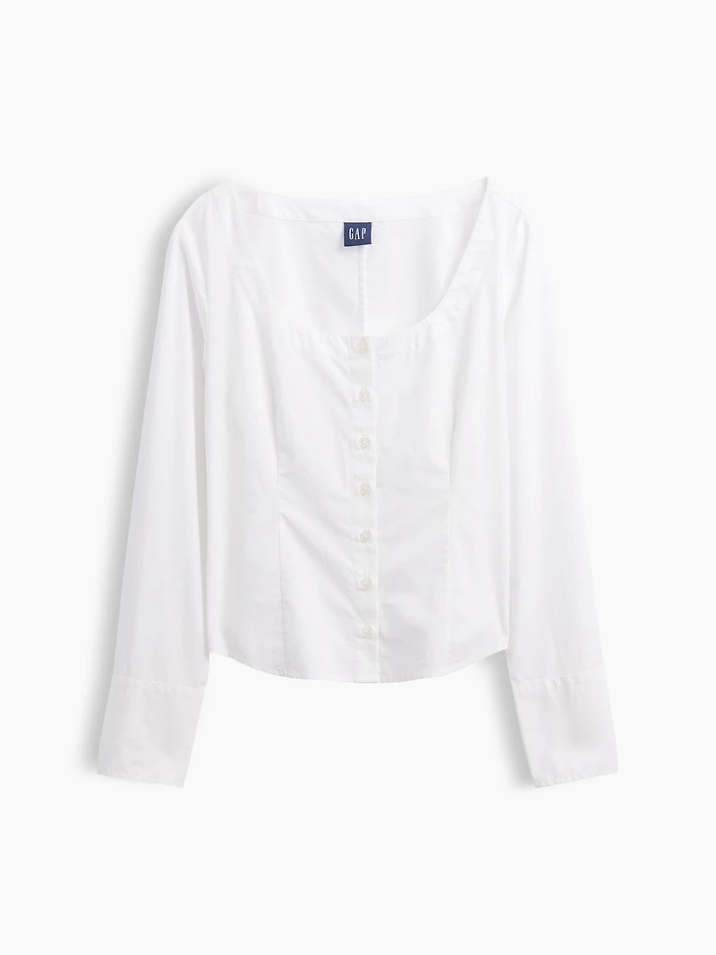 Organic Cotton Poplin Scoop Neck Top