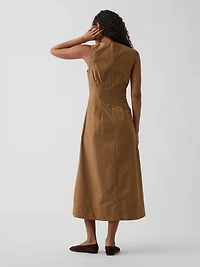 Poplin V-Neck Cinched Maxi Dress