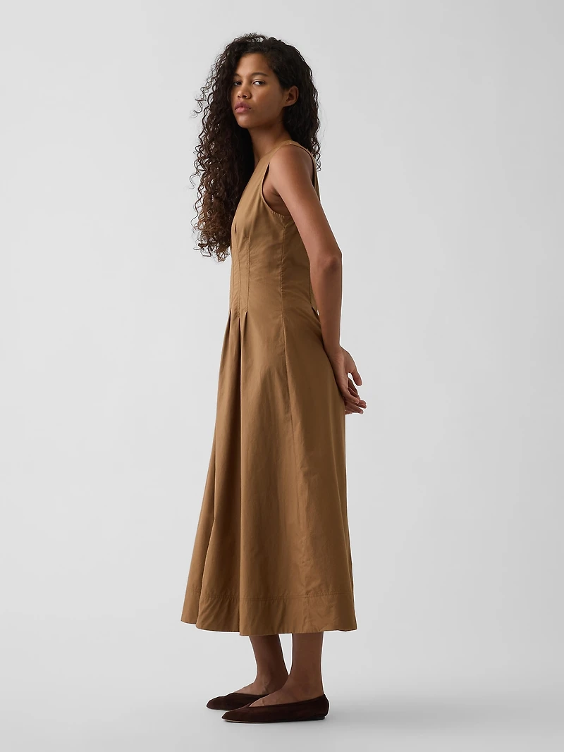 Poplin V-Neck Cinched Maxi Dress