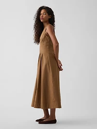 Poplin V-Neck Cinched Maxi Dress