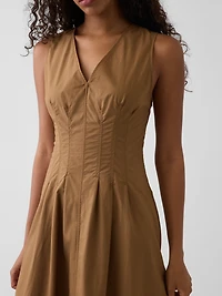 Poplin V-Neck Cinched Maxi Dress