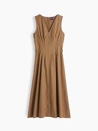 Poplin V-Neck Cinched Maxi Dress