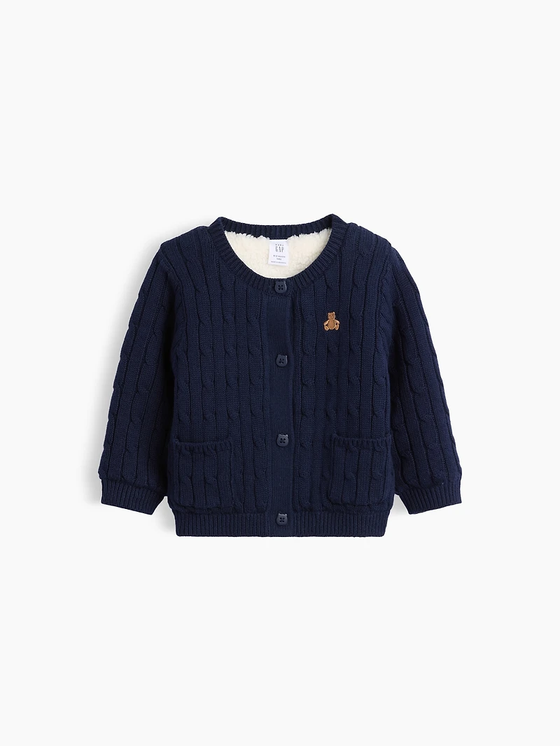 Cardigan en tricot torsadé à doublure sherpa pour Béb