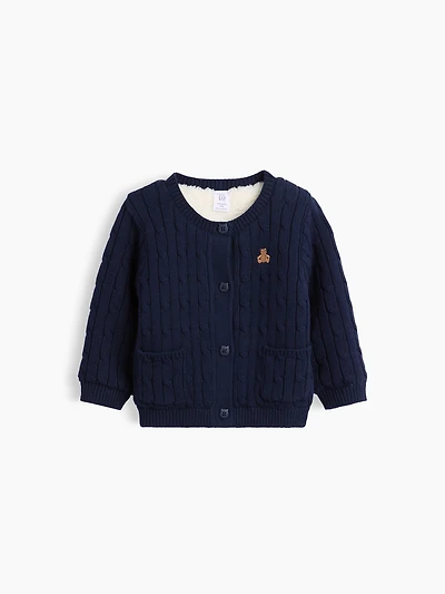 Cardigan en tricot torsadé à doublure sherpa pour Béb