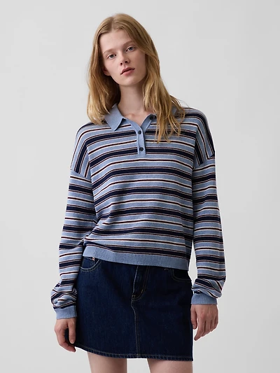 100% Cotton Relaxed Polo Shirt Sweater