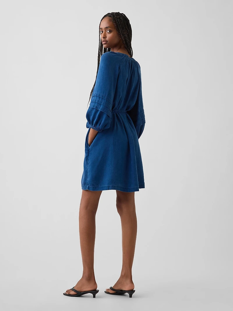Denim Tie-Waist Mini Shirtdress