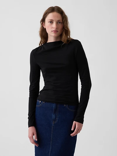 CloseKnit Jersey Funnel-Neck Ruched T-Shirt