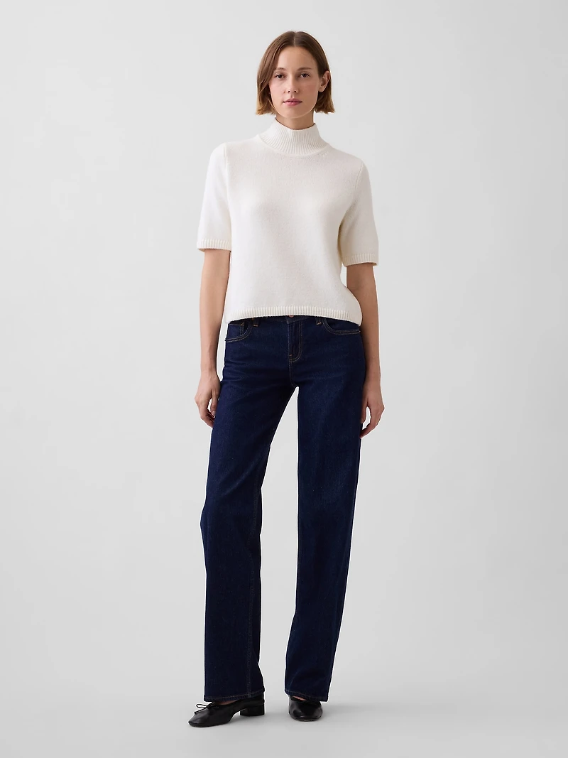 CashSoft Mockneck Elbow-Sleeve Sweater