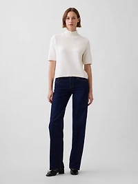 CashSoft Mockneck Elbow-Sleeve Sweater