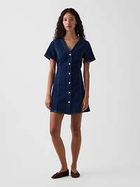 Denim V-Neck Mini Dress