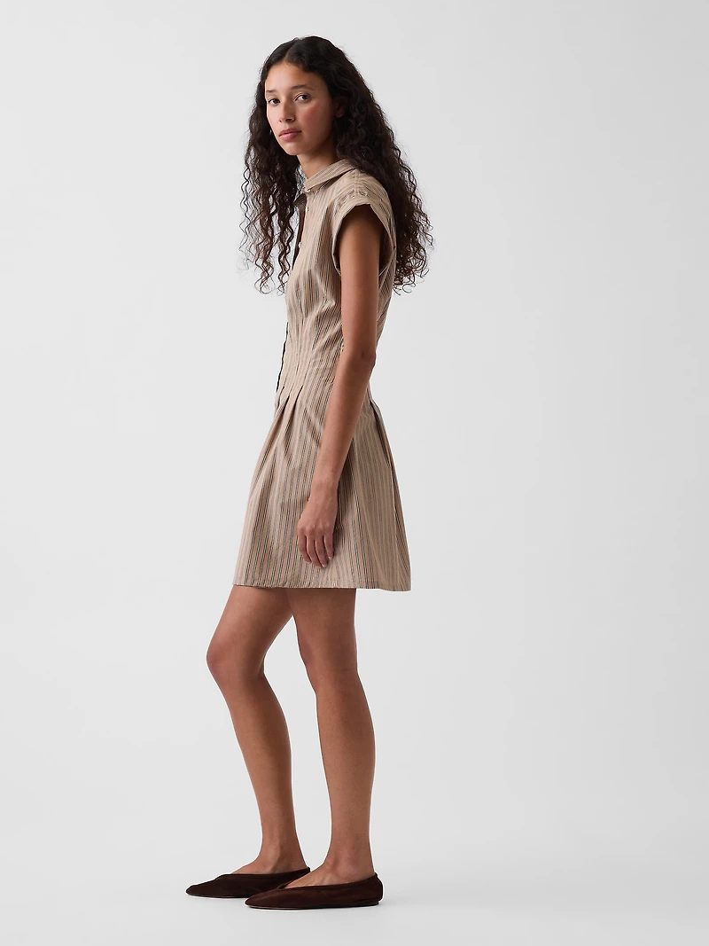 Poplin Stripe Cinched Mini Shirtdress