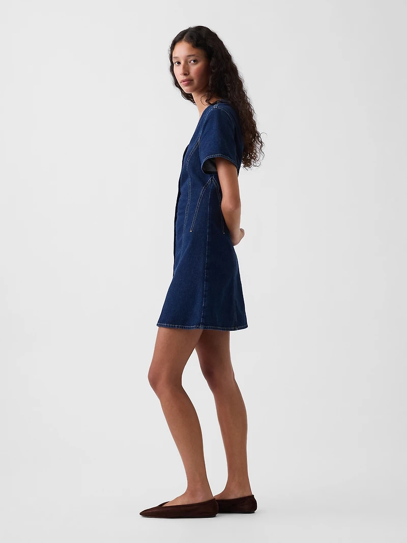 Denim V-Neck Mini Dress