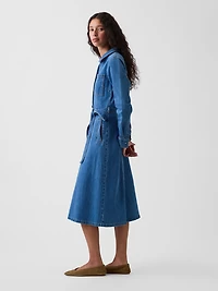 Denim Tie-Belt Midi Shirtdress