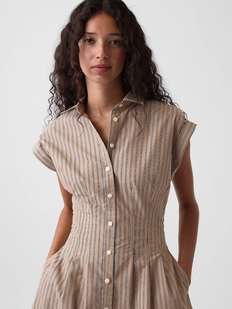 Poplin Stripe Cinched Mini Shirtdress
