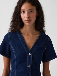Denim V-Neck Mini Dress