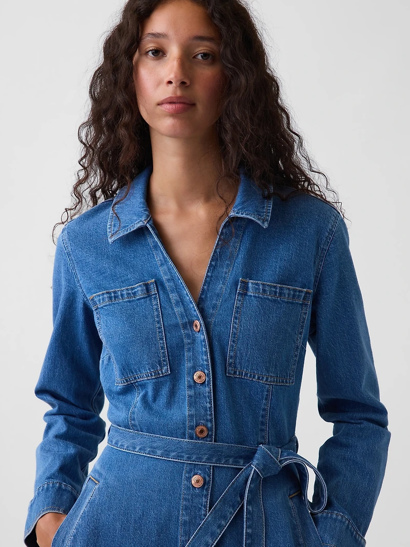 Denim Tie-Belt Midi Shirtdress