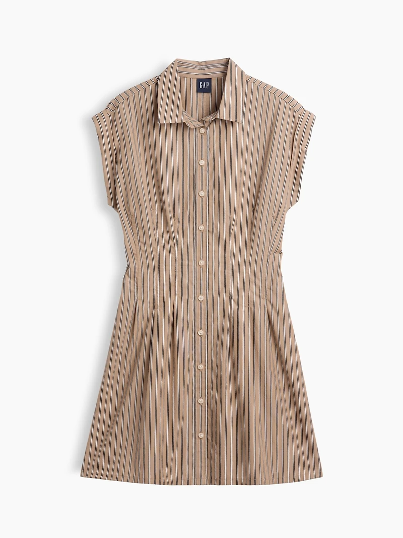 Poplin Stripe Cinched Mini Shirtdress