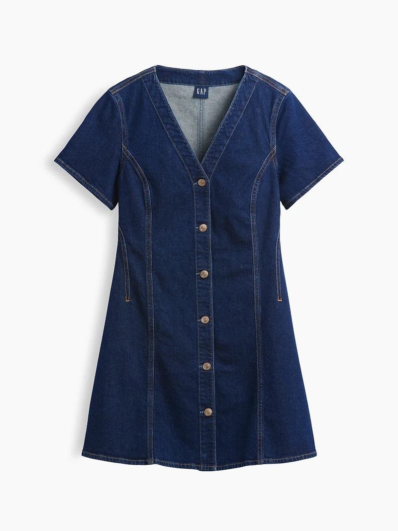 Denim V-Neck Mini Dress