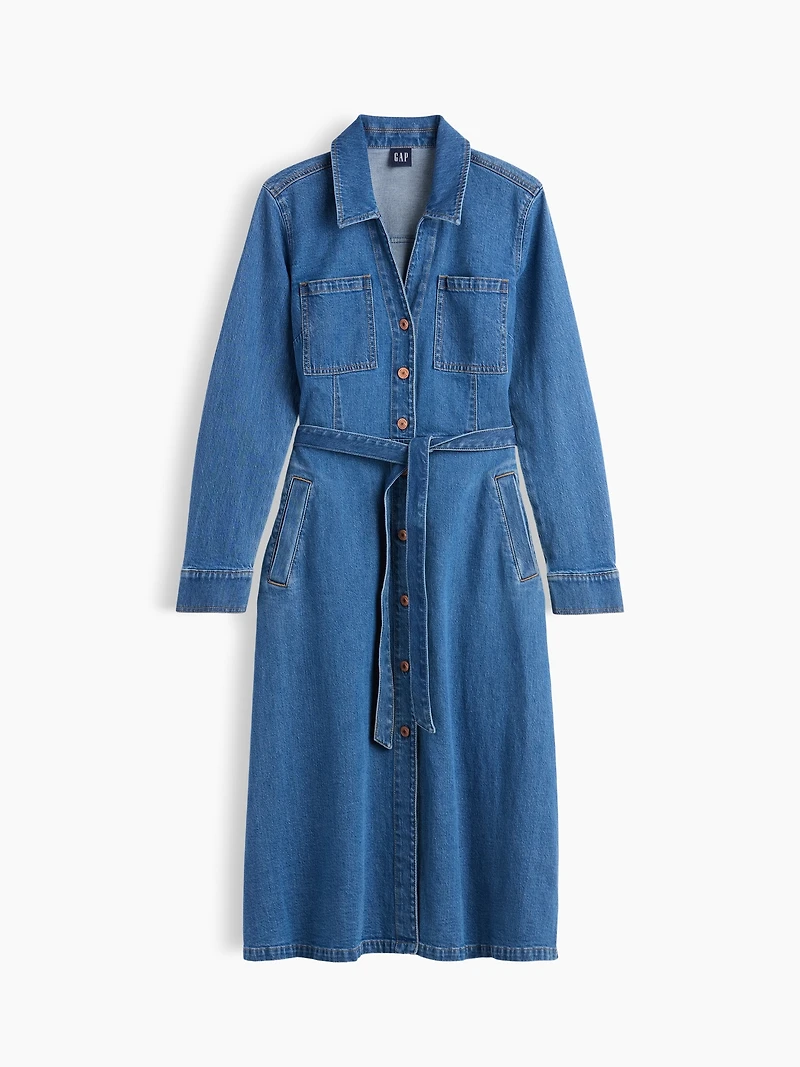 Denim Tie-Belt Midi Shirtdress