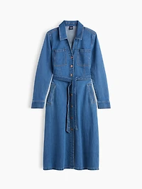 Denim Tie-Belt Midi Shirtdress