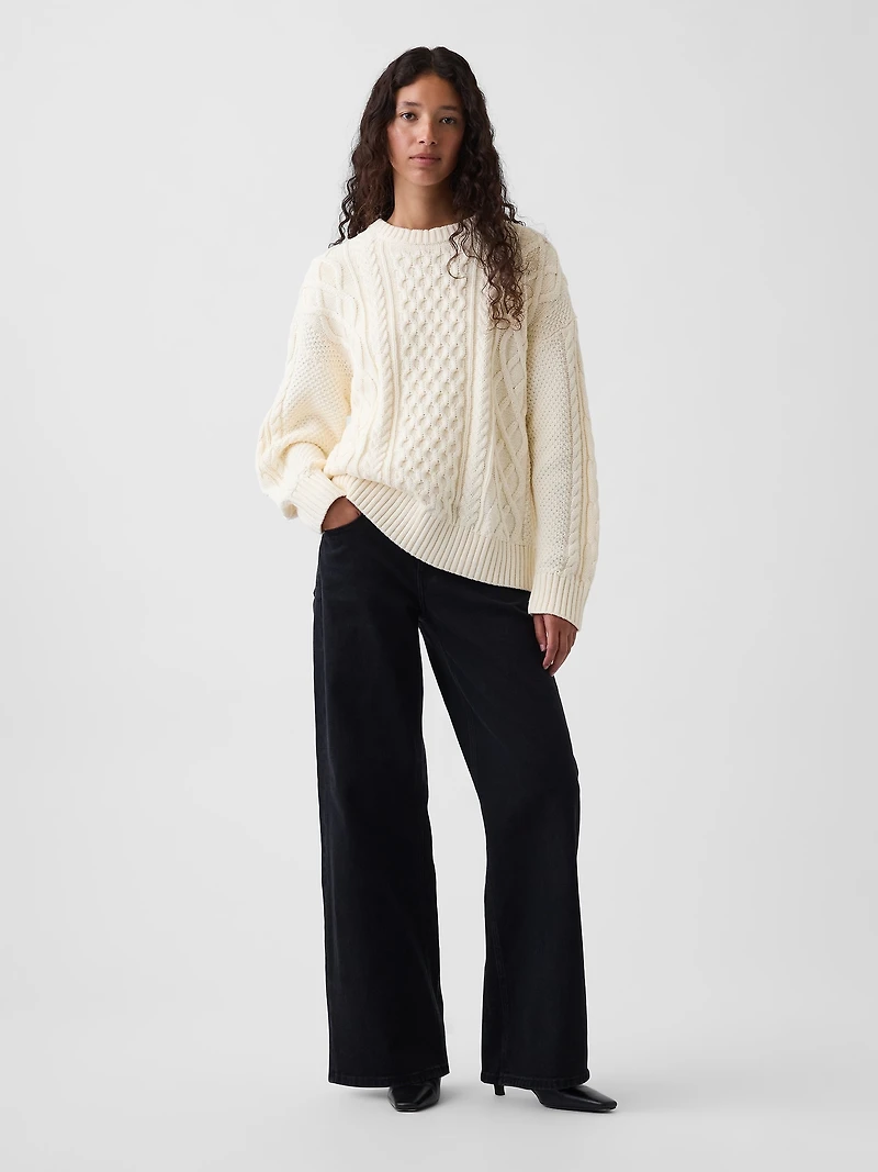100% Cotton Cable-Knit Oversized Sweater