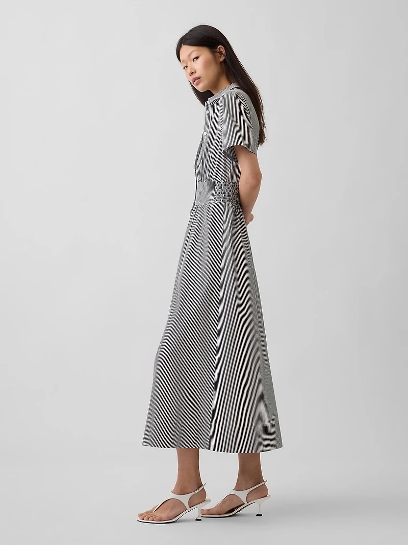 Poplin Smocked-Waist Maxi Shirtdress