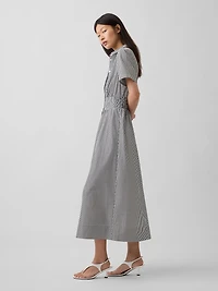 Poplin Smocked-Waist Maxi Shirtdress