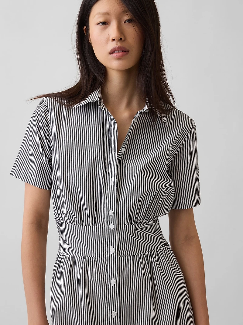 Poplin Smocked-Waist Maxi Shirtdress