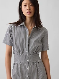 Poplin Smocked-Waist Maxi Shirtdress