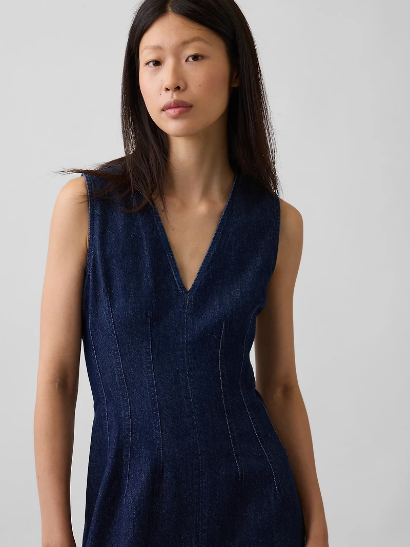 Denim V-Neck Maxi Dress