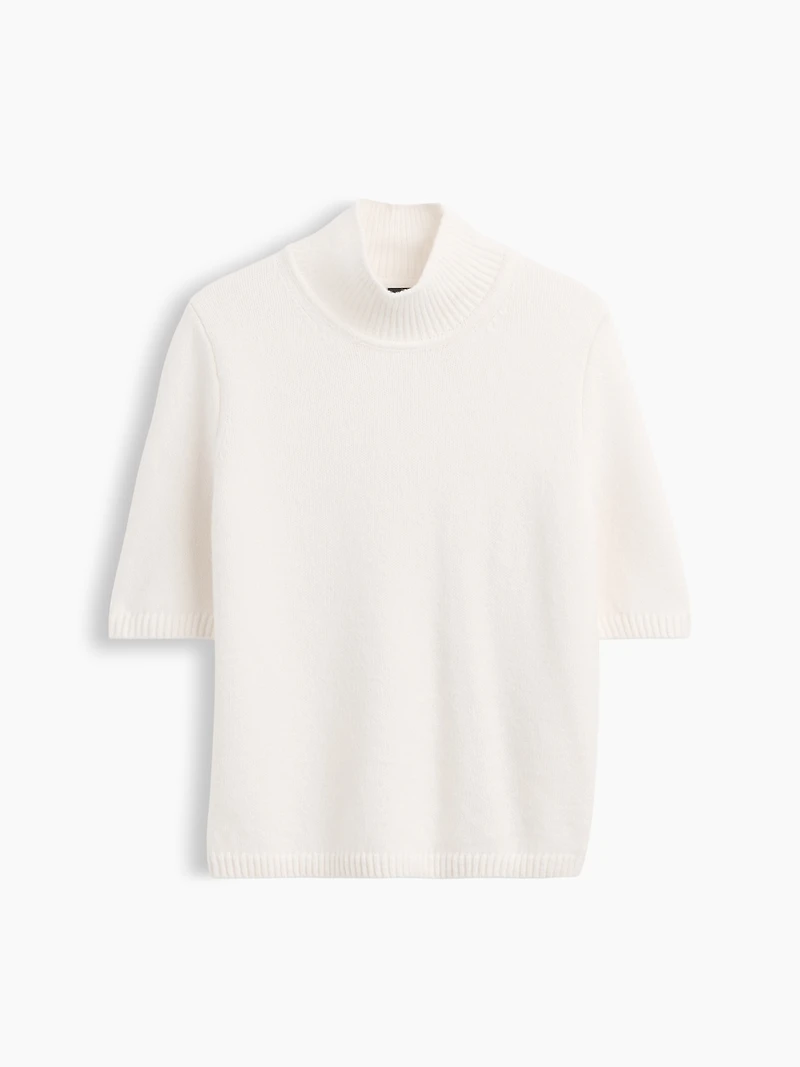 CashSoft Mockneck Elbow-Sleeve Sweater