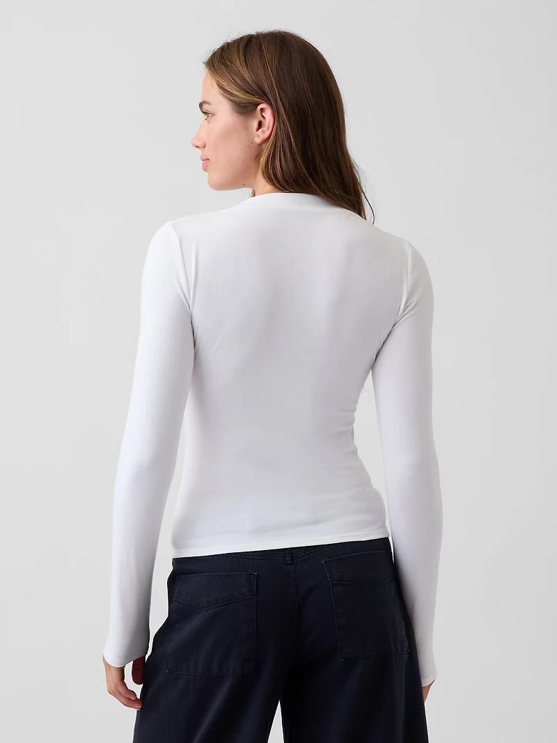 CloseKnit Jersey Funnel-Neck Ruched T-Shirt