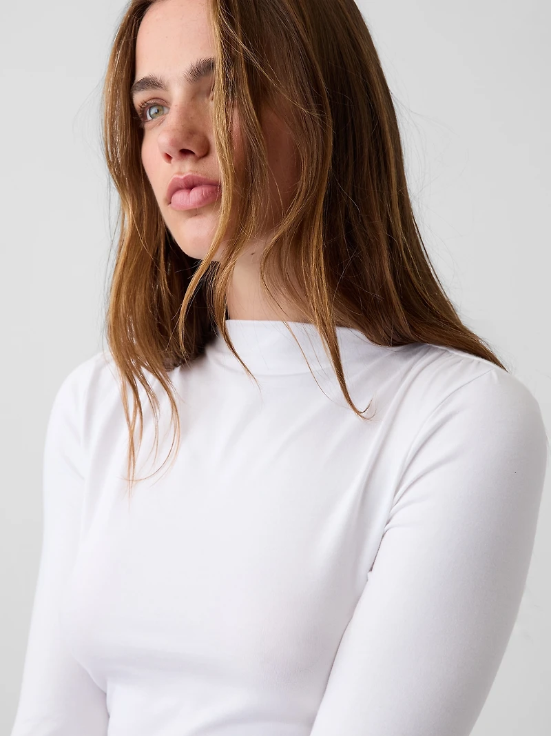 CloseKnit Jersey Funnel-Neck Ruched T-Shirt