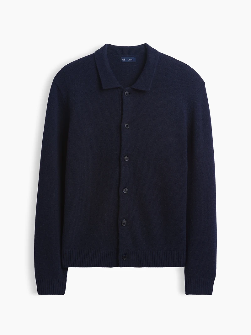 Relaxed Polo Shirt Cardigan Sweater