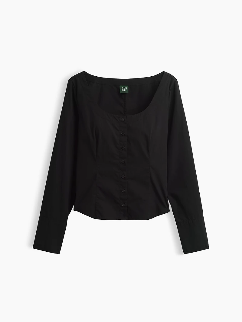 Organic Cotton Poplin Scoop Neck Top