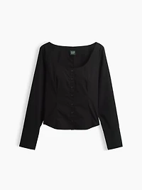 Organic Cotton Poplin Scoop Neck Top