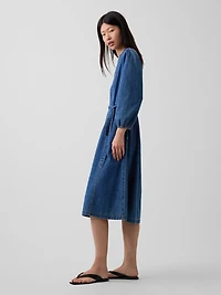 Denim Tie-Belt Midi Dress