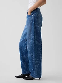 High Rise Bandana Print Barrel Jeans