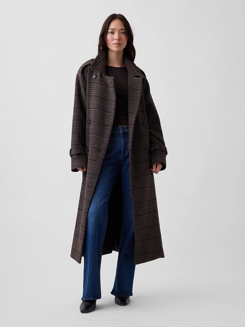 Wool-Blend Plaid Trench Coat