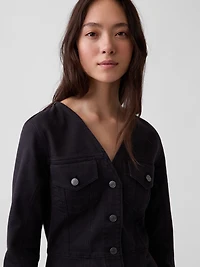 V-Neck Button-Front Mini Dress