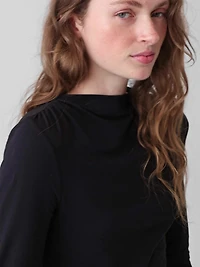 CloseKnit Jersey Funnel-Neck Ruched T-Shirt