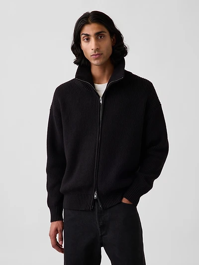 Oversized Double-Zip Cardigan Sweater