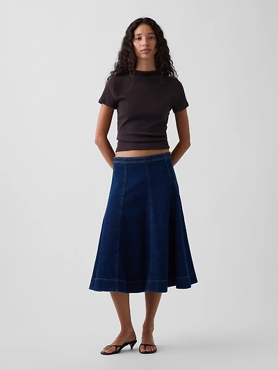 Denim Tulip Midi Skirt