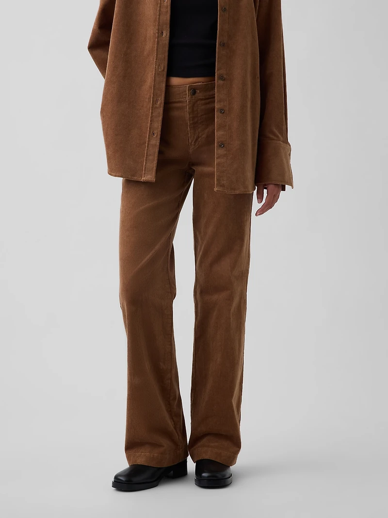 Mid Rise Corduroy Relaxed Flare Pants