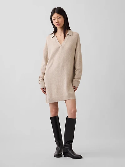 CashSoft Oversized Polo Shirt Mini Sweater Dress