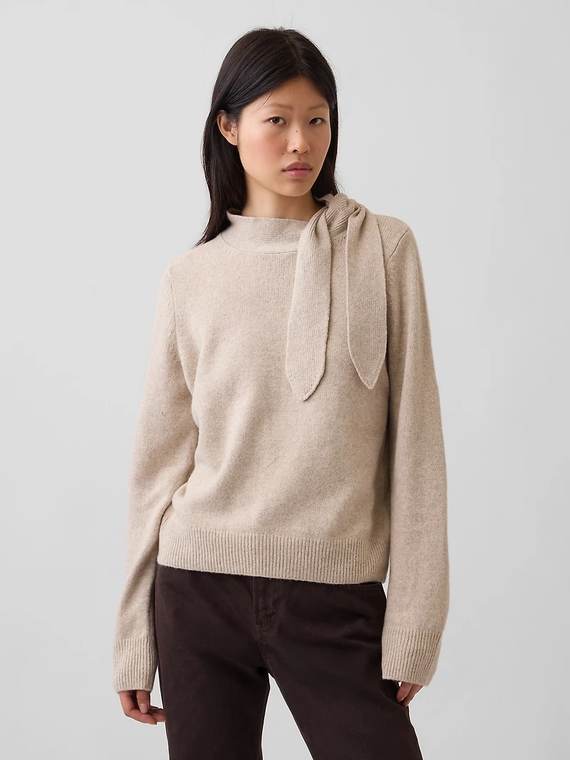CashSoft Tie-Neck Sweater