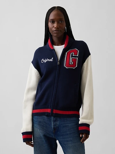 100% Cotton Oversized Varsity Sweater Jacket