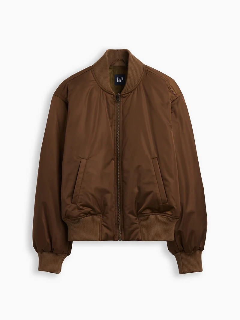 Padded Satin Bomber Jacket