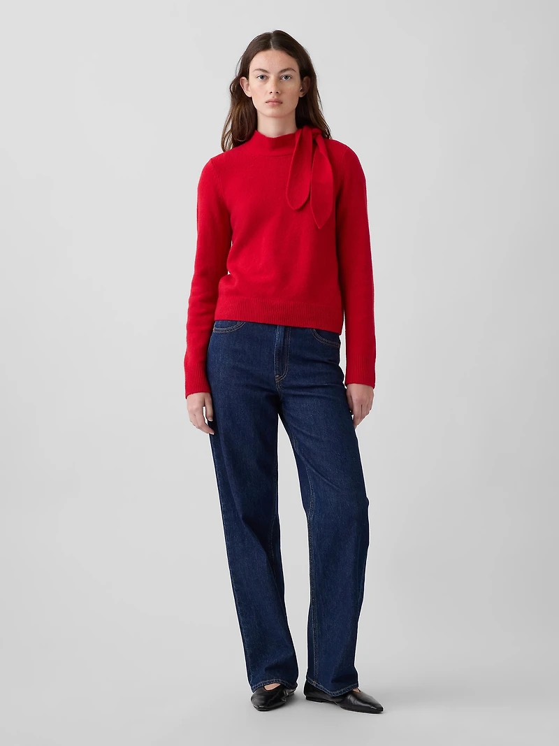 CashSoft Tie-Neck Sweater